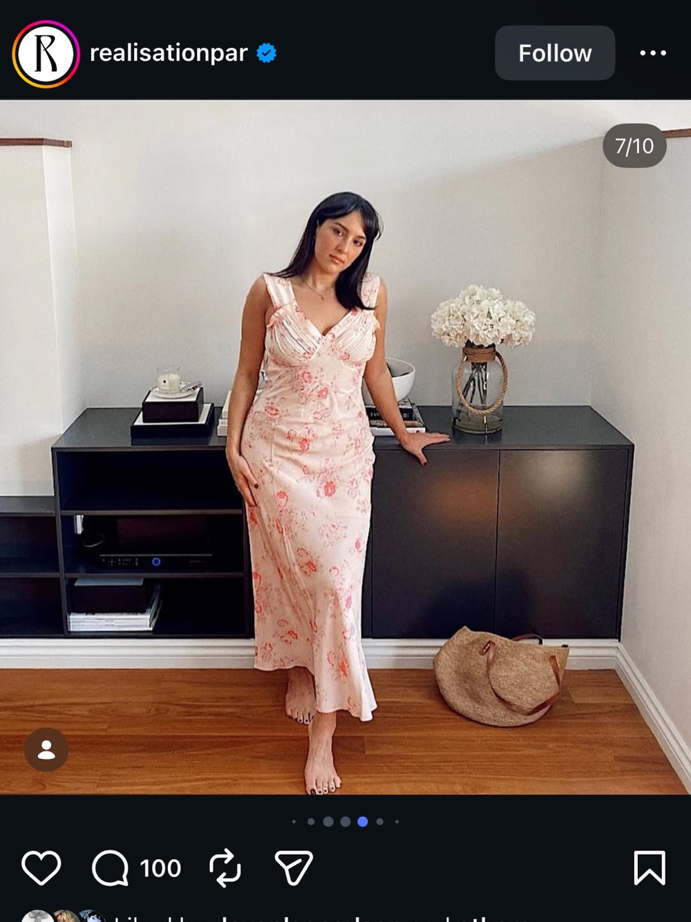 Realisation Par Peach-Pink Floral Slip Dress - ivy dress in Eden RARE